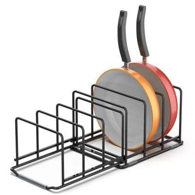 Image of Craftize Mstore Pan and Lid Organizer Rack for Cabinet - Pot Lid Holder & Cookware Organizer, Countertop Pan Pot Rack with 6 Slots - Iron Kitchen Organizer, Black, 17 inch L x 7 inch W x 6 inch H