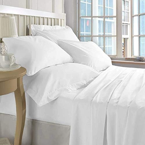 ZECOTT 100% Cotton Sheet Set King-Bright White Sheet Sets King Size-300 Thread Count Sheets King-Long Staple Cotton King Sheets-Sateen Sheets King Size-Silky Soft Sheets-Deep Pocket King Fitted Sheet