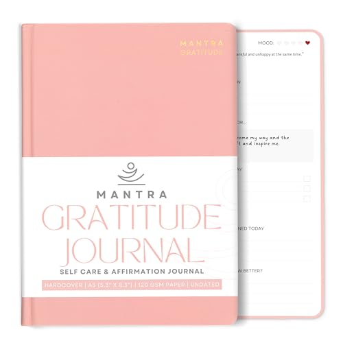 Gratitude Journal For Women & Men - Mental Health, Self Love & Self Care Journal - Pink - 5.8" x 8.3" - Mantra Planner