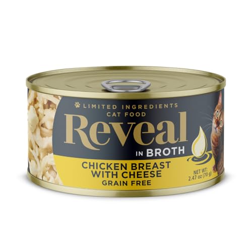 Image of Reveal Chicken & Cheese in Broth Wet Cat Food 24-Pack 2.47 oz Cans | 100% Natural, High Quality Protein, Limited Ingredient, Grain Free, No Fillers, No Artificial Additives, No By-Products