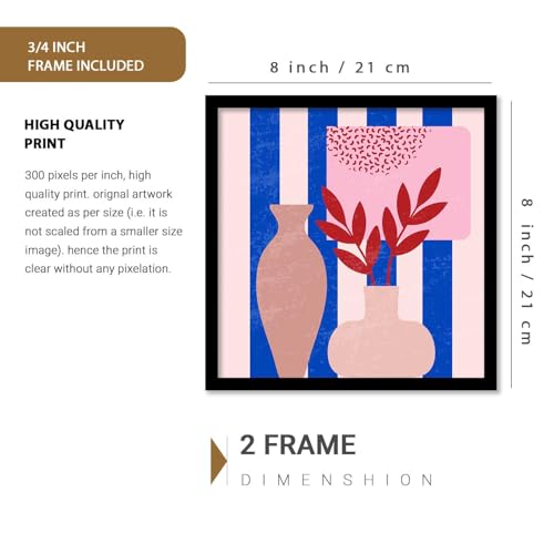 Image of HOTHOUSE Boho wall frames posters for room office | Poster with frame wall decoration items Wall Decor Digital Reprint engineered wood Set of 2 (8X8 inch)