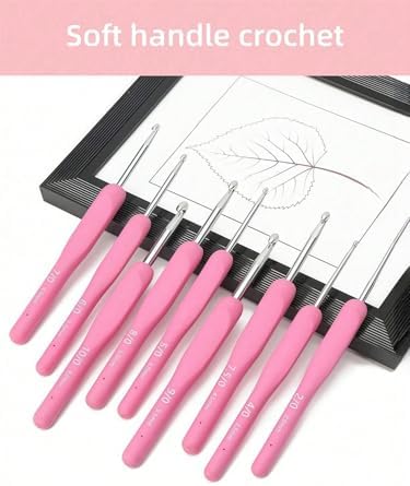 9PCS Stainless Steel Crochet Hook Set Soft Grip Handle Ergonomic Knitting Needles