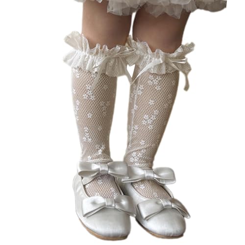 Socks Over Knee Stockings Over Calf Socks Girls Lace Trim Bowknot Over Knee Stockings for Children Girl 3-13 Year