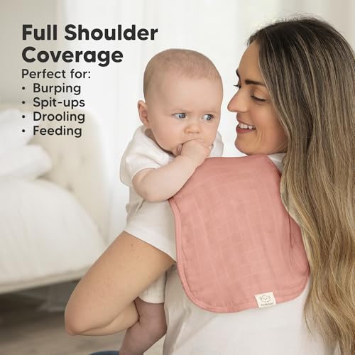 Image of 5-Pack Muslin Burp Cloths Baby Boy, Girl - Very Absorbent Baby Burp Cloth Rags, 8-Layers Viscose Derived from Bamboo Cotton Muslin Towel, Super Soft Spit Up Rags, No Shrink Washcloths (Mauve)