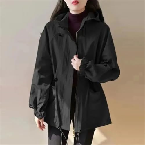 Women's Long Sleeve Jacket Elegant Workwear Short Zipper Hooded Waisted Pockets Vacation Coat4