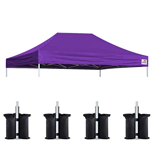 Image of Eurmax USA 10x15 Pop Up Canopy Replacement Top,Universal Instant Canopy Cover ONLY,Heavy Duty UPF 50+ UV Protection,Water & Wind Resistant Tarp,30+ Colors Available,Bonus 4 Sand Bags (Purple)