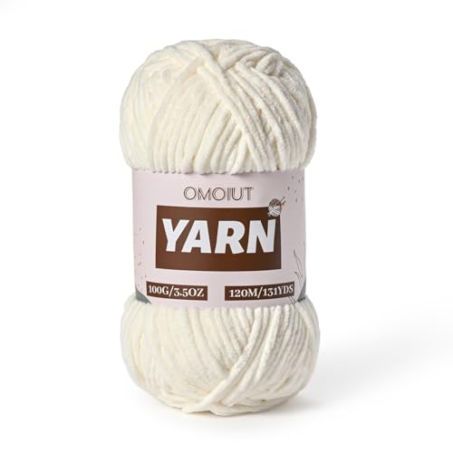 Image of Plush Chenille Chunky Crochet Yarn - Baby Yarn for Crocheting Soft - Velvet Yarns Knitting for Blankets Crafts - Fluffy Amigurumi Yarns 100g / 131yd (White)