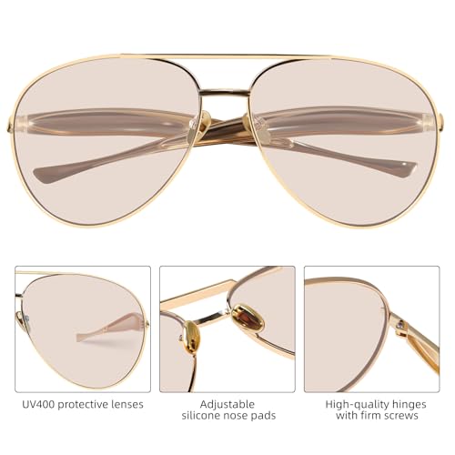 Retro Gold Oversized Aviator Sunglasses for Women Men 2025 Trendy Metal Big Aviators Sun Glasses 70s Retro Shades3