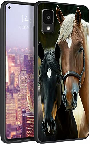 Image of for Alcatel TCL 30Z T602DL Phone Case, Soft TPU Slim Fit TCL 30Z for Women Girls, Anti Scratch Non-Slip Protective Shockproof Rubber Cover for Alcatel TCL 30Z, Two Horses