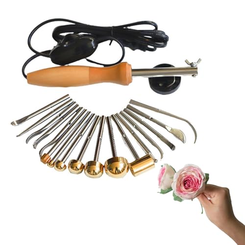 GZPKJ Máquina para Planchar Flores Artificiales, Kit De Herramientas para Hacer Flores Artificiales De Tela, Temperatura Ajustable, con 17 Cabezales De Planchado, para Modelar Pétalos para Seda