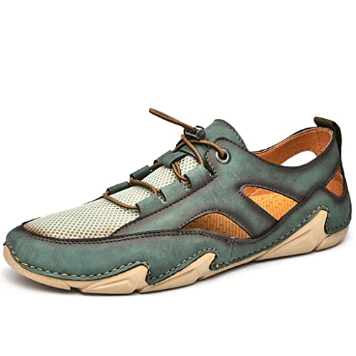 Men Sandals Mesh Breathable Outdoor Sandals Men's Shoes Handmade Flat Shoes Big Size(Gray,46 Code)