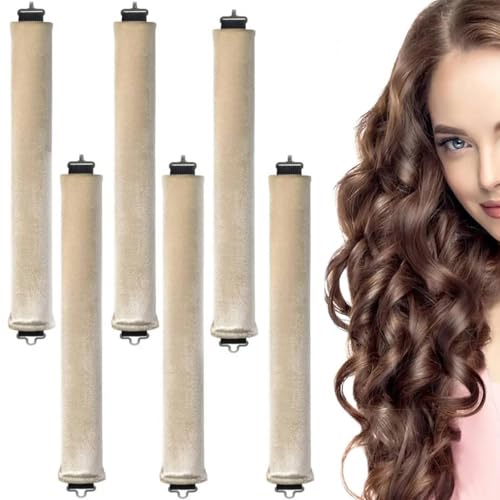 Image of MAYCREATE 6PCS Heatless Hair Curler to Sleep in No Heat, Satin Heatless Curls Overnight Rods Curling Set Jumbo Foam Sponge Hair Rollers Curlers for Long Hair Women Styling Tool, Beige