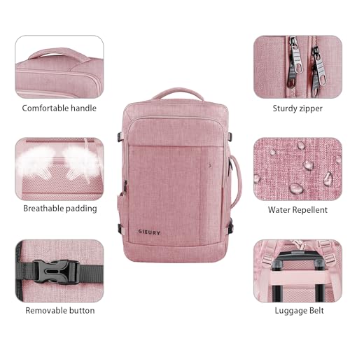 Image of Gieury Carry On Backpack for Women, 50L Travel Backpack Flight Approved, Expandable Backpack For Airplanes, 17 Inch Laptop Backpack, Luggage Suitcase Daypack Lightweight Business Weekender Bag, Pink