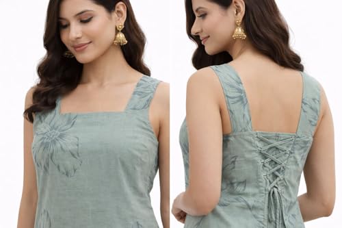 Image of Women's Printed Midi Dress, Square Neck, Sleeveless, A-Line Fit, Casual Summer Wear
