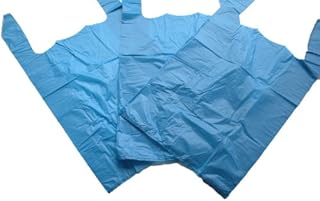GP Globe Packaging 100 x Strong 11x17x21" Blue Plastic Vest Carrier Bags, 18mu, 1