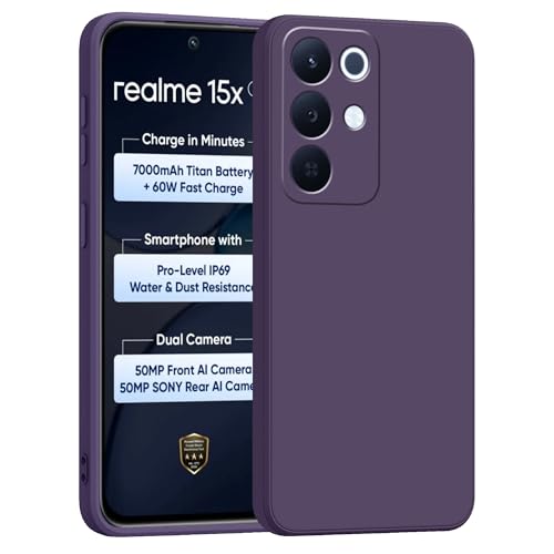 Image of amazon basics Back Cover for Realme 15X 5G | Ultra Slim Soft Rubberised Case | Matte Silicone Flexible Mobile Case | Camera Protection - Purple
