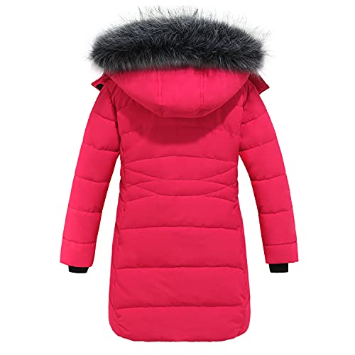 Image of wantdo Girls Winter Coats Long Puffer Jackets Fleece Lined Removable Hood | Detachable Faux Fur, 5000mm Waterproof, Zippered Pockets, Machine Washable