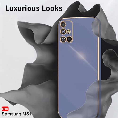 Image of TheGiftKart Luxurious Golden-Plated Back Cover Case for Samsung Galaxy M51 | Raised Lips for Camera & Screen Protection | Shockproof Design | Stylish Case for Samsung Galaxy M51 (TPU, Greyish Blue)
