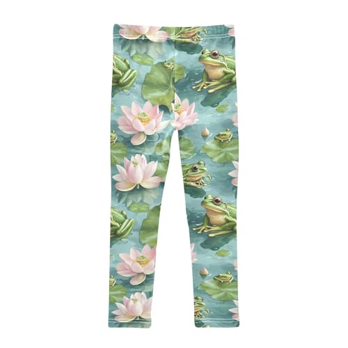 Boccsty Lotus Flowers Summer Watercolor Green Frogs Girls Leggings Kids Yoga Pants Dance Active Tights 4T2