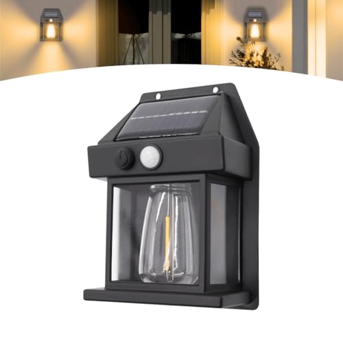 Luminária Solar Arandela Retrô com Sensor de Presença - Luminária de Parede, Iluminação Externa para Varanda, Jardim ou Portão, Econômica e Sem Fio (Unitário)
