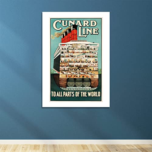 Affiche Cunard Line d'archivage mate avec cadre en bois noble