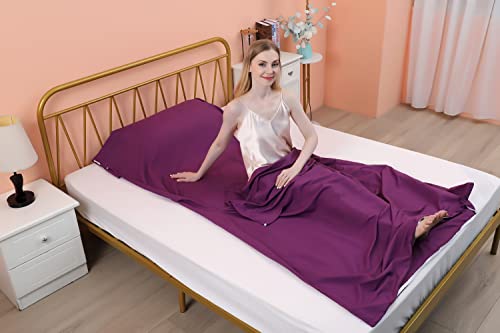 JITTY Sleeping Bag Liner 210x115cm Portable Lightweight Travel Sheet With Pillow Slot for Hotel Hostels Business Camping Backpacking Hiking Home(Purple) - Image 3