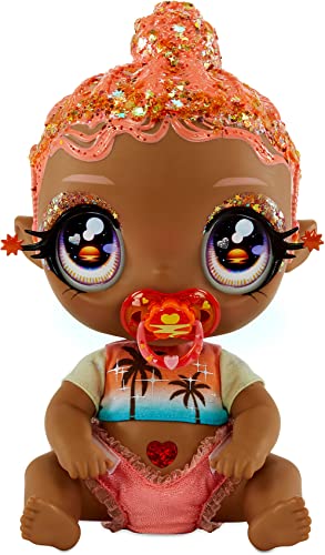 MGA's Glitter Baby Doll with Color Changes, Pink Hair, Sunset Outfit, Bottle - Gift for Kids Ages 3-5+