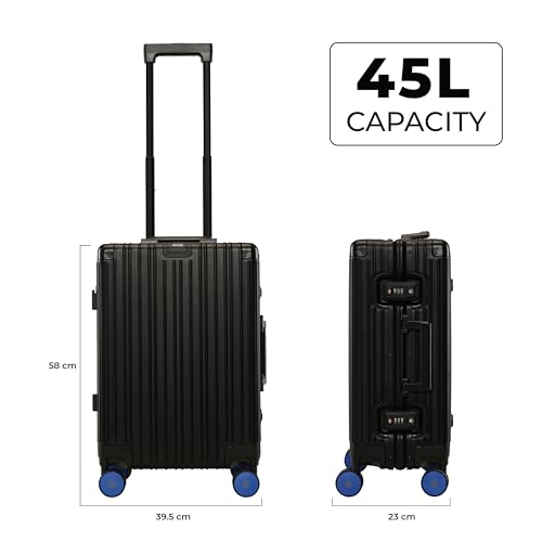 Image of EUME 100% Aluminium Cabin Trolley Bag Small for Travelling 50cm | Durable High-End 8 Silentrun 360 Degree Spinner Wheels | Premium Trolley Bag Small for Travel (Black with Blue Wheels)