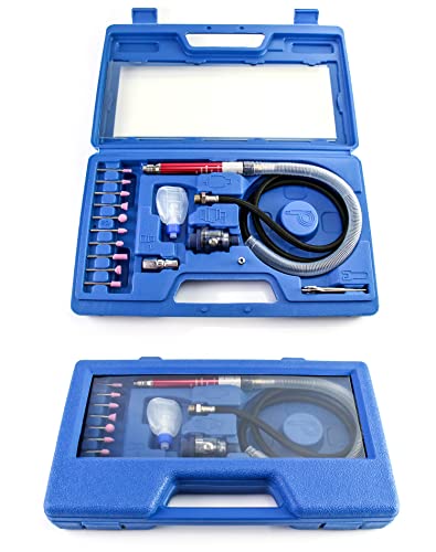 QWORK Air Micro Grinder 2 Set 1/8 Mini Pencil Polishing Cutting Tool Pneumatic Pencil Die Grinder 65000 RPM Free Speed
