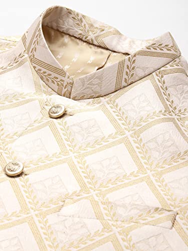 Image of MANQ Men Fawn Woven Jaquard Silk Nehru Jacket