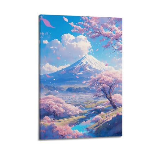 Poster Fuji Cherry WIZIGM art mural moderne tableau sur toile déco salon chambre 40x60cm cadre