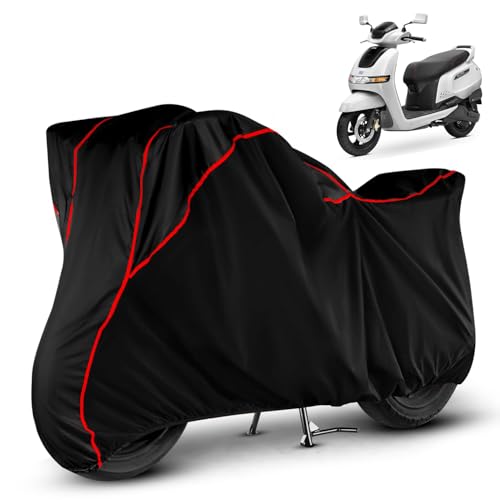 Image of Heavy Duty Waterproof Scooty Cover for TVS Iqube Electric | All Weather Protection from Rain, Dust, Sun & Scratches | Universal Fit for All Bike & Scooty | Black Red Piping | Iqube Scooty Cover