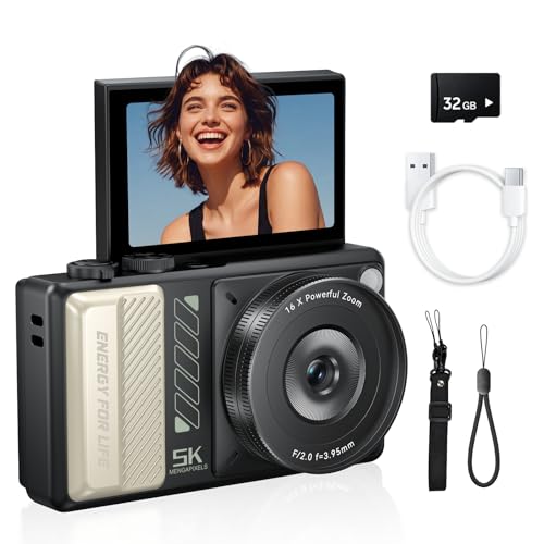 5K Digital Camera for Photography, 2026 Latest 80MP Autofocus WiFi Vlogging Camera for YouTube, 3'' 180 Flip Screen Compact Travel Camera for Beginners with 16X Zoom, 32GB TF Card, Flash (Black)