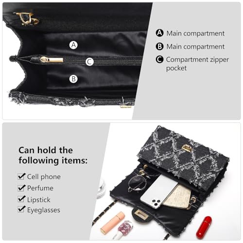 Image of Quilted Leather Crossbody Bags for Women Trendy Ladies Shoulder Purse Satchel HandBag with Chain Strap