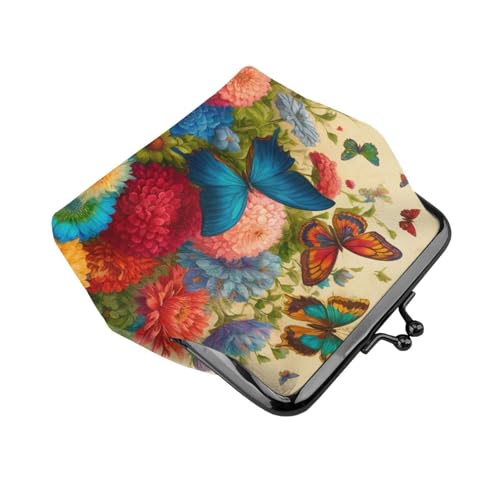 Pu Leather Buckle Coin Purse Vintage-Butterflies-Flowers Girls Kiss-Lock Change Purse Wallets3