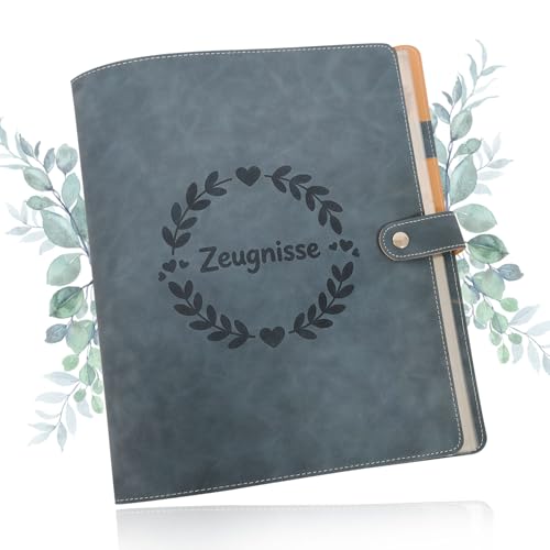 Zeugnismappe Jungen- Farbige Blumendrucke A4 Schnellhefter Ordner Dokumentenmappe Schule Zubehör Fächermappe PU Leder Bewerbungsmappe (Blau...