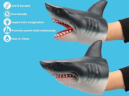 Image of Geminismart Shark Hand Puppet Dolphin Hand Puppet Kids Soft Rubber Realistic White Shark Role Play Toy (Shark) | Soft Rubber Realistic Great White Shark Puppets Role Play Toy Marine Animal World Action Figure