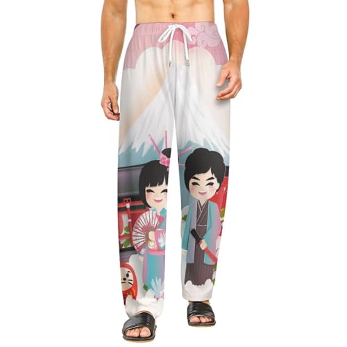 Bas de pyjama femme long en coton style japonais avec poches taille S