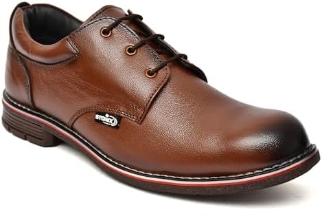 STONIX® Formal Premium Safety Shoes for Men | Steel Toe cap | Slip and Water Resistant | Leather Material & TPR Sole | Comfortable for Construction Work's, (SIZE-06, BROWN)