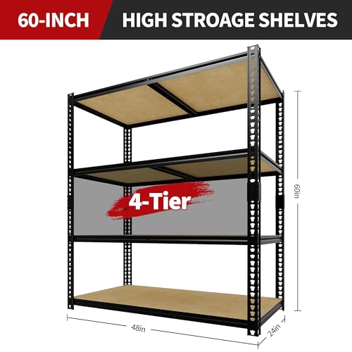 Image of GarveeTech Garage Storage Shelves 4 Tiers, 2400 Lb Capacity Heavy Duty Metal Shelving Unit, 48 inch L x 24 inch W x 60 inch H Adjustable Storage Rack for Kitchen, Pantry, Basement, Bathroom & Laundry