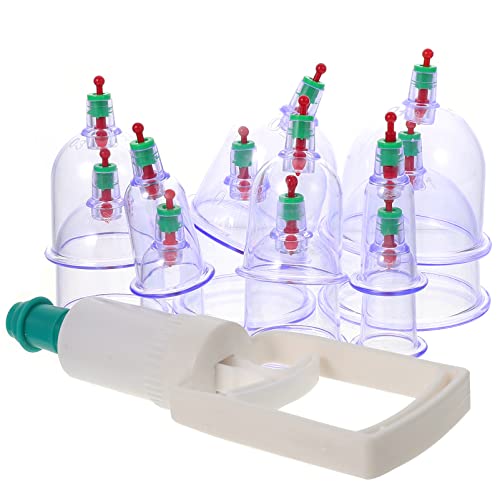 DOITOOL Cupping Therapy Sets 12pcs Anti Cellulite Cup Hijama Vacuum Suction Massage Cups Household Cupping Jars with Air Pump for Full- Body Muscle Tension Relief