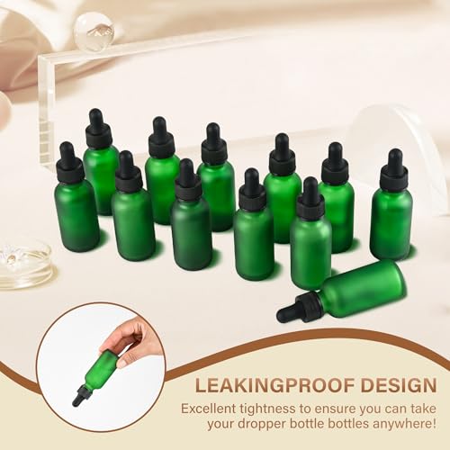 NOOEEISS 12 Pcs, 1oz Dropper Bottle, Green Glass Eye Dropper Bottle, Tincture Bottles with Dropper, Pretty Finish, Leak-Proof Design, Stronger Suction for All Kinds of Mixed Liquids by NOOEEISS - Used condition - Image 3