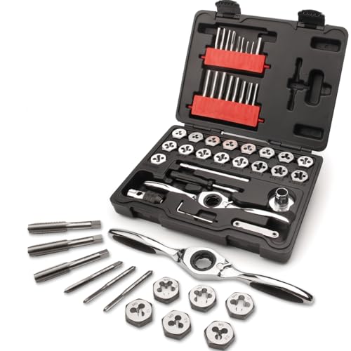 FOURROBBER Gewindeschneid-Satz 41-tlg M3-M12 Gewindeschneider Gewindebohrer Werkzeug mit Windeisen, aus Schnellarbeitsstahl, Metrisch inkl Kunststoff-Koffer