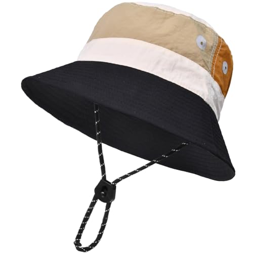 Image of Outdoor Kids Sun Hat Quick Dry Bucket Hat Multiple Color Patchwork for Boys Girls 8-15 Years UPF 50+ Summer Beach Hats