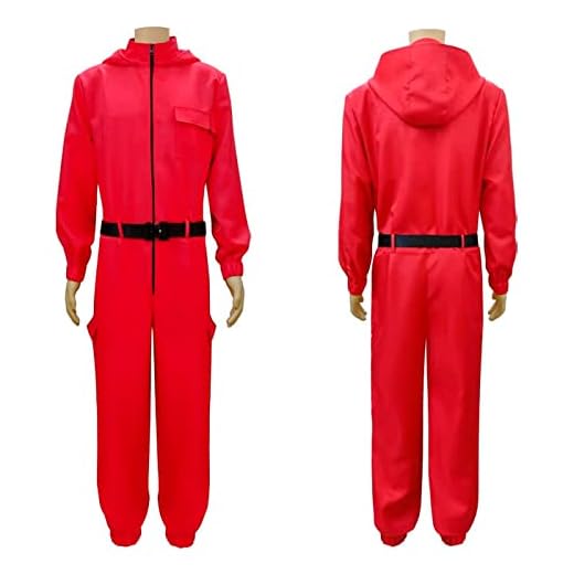 Acan Mono con capucha rojo, calamar, disfraz personaje serie de televisión, incluye mono y cinturón, carnaval, halloween, cosplay, adulto unisex, talla L