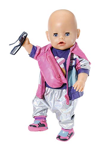 BABY born Zapf Creation 830031 Deluxe Fahrrad Set für 43cm Puppen mit rosa Jacke, lila Shirt, Silber glänzender Hose, Schuhen, Gürteltasche und Sonnenbrille, Einfarbig – Bild 4