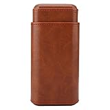 Cigar Case, 3 Tube Mini Portable Wooden Cigar Humidor Box Exquisite Brown Leather Cigarette Container Travel Cigar Storage Case