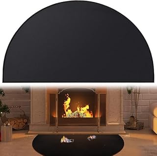 Fireproof Fireplace Mat, Half Round Hearth Rug Black Fire Retardant Pad, Silicone Coated Fiberglass Carpet, Heat Resistant Non Slip Patio Backyard Floor Protective Rug (81X152cm)