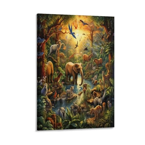 Toile animaux de la jungle 40x60 cm pour déco chambre enfant et tableau affiche savane moderne