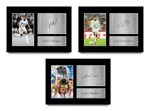 Photo dédicacée Mbappe Bellingham Modric : le cadeau A4 idéal pour fan de foot